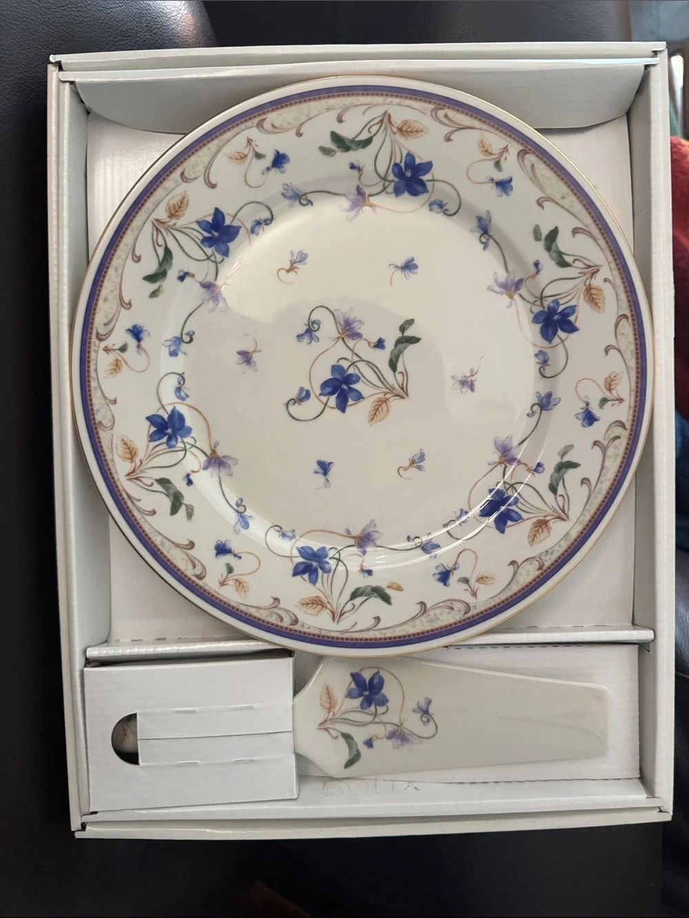 Andrea By Sadek Blue Floral Porcelain Dessert Set with Cake Server